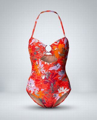 Photo produit d’un maillot de bain floral, à plat